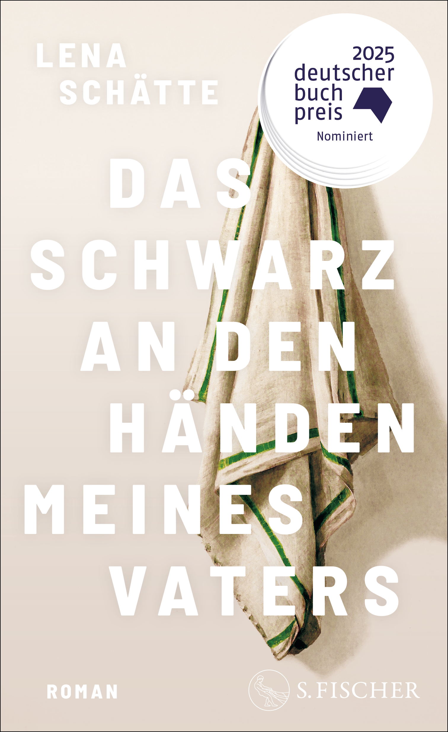 Das Schwarz an den Händen meines Vaters - Buchcover mit weißer Schrift, cremefarbender Hintergrund